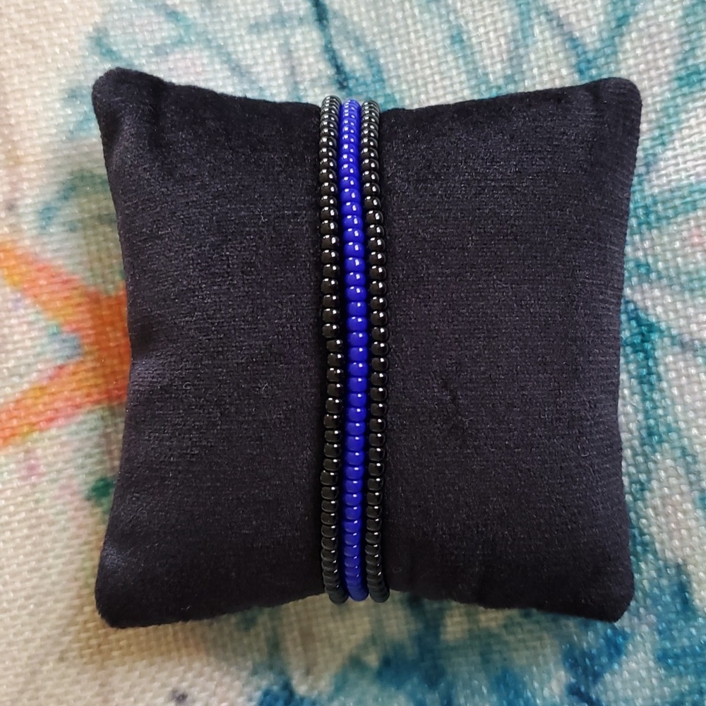Seed Bead Stack Stretch Bracelets "Blue Line" - Picture 8 of 16
